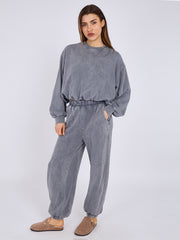 Acid Wash Sweatshirt & Jogger Bubble Hem Tracksuit