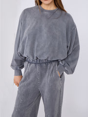 Acid Wash Sweatshirt & Jogger Bubble Hem Tracksuit