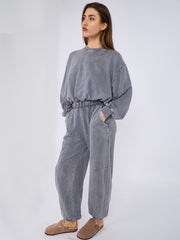 Acid Wash Sweatshirt & Jogger Bubble Hem Tracksuit