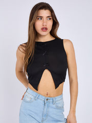 Bow Front Detail Ribbed Crop Top