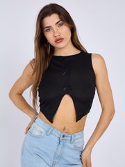 Bow Front Detail Ribbed Crop Top