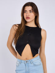 Bow Front Detail Ribbed Crop Top