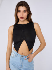 Bow Front Detail Ribbed Crop Top