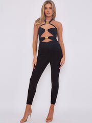 Spring Coil Cut Out Detail Halter Jumpsuit