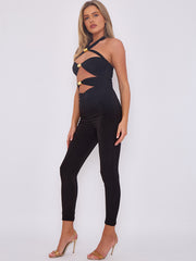 Spring Coil Cut Out Detail Halter Jumpsuit