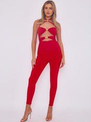 Spring Coil Cut Out Detail Halter Jumpsuit