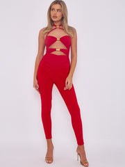 Spring Coil Cut Out Detail Halter Jumpsuit