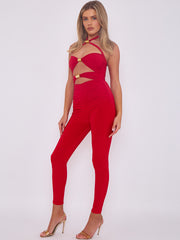 Spring Coil Cut Out Detail Halter Jumpsuit