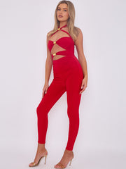 Spring Coil Cut Out Detail Halter Jumpsuit