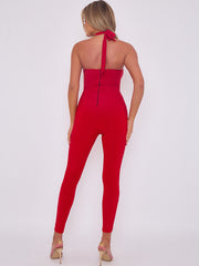 Spring Coil Cut Out Detail Halter Jumpsuit