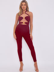 Spring Coil Cut Out Detail Halter Jumpsuit