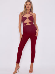 Spring Coil Cut Out Detail Halter Jumpsuit