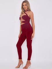 Spring Coil Cut Out Detail Halter Jumpsuit