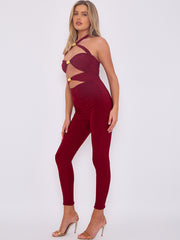 Spring Coil Cut Out Detail Halter Jumpsuit