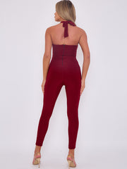 Spring Coil Cut Out Detail Halter Jumpsuit