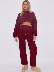 Seam Detail Oversized Crop Top & Joggers Fleece Co-ord