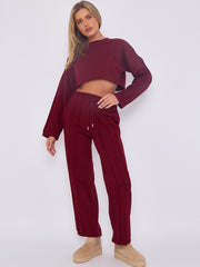 Seam Detail Oversized Crop Top & Joggers Fleece Co-ord