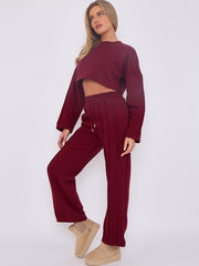 Seam Detail Oversized Crop Top & Joggers Fleece Co-ord