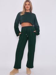 Seam Detail Oversized Crop Top & Joggers Fleece Co-ord