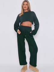 Seam Detail Oversized Crop Top & Joggers Fleece Co-ord