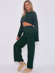 Seam Detail Oversized Crop Top & Joggers Fleece Co-ord