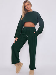 Seam Detail Oversized Crop Top & Joggers Fleece Co-ord