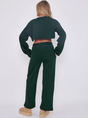 Seam Detail Oversized Crop Top & Joggers Fleece Co-ord