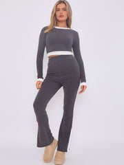 Contract Trim Ribbed Crop Top & Side Split Trouser Co-ord
