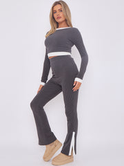 Contract Trim Ribbed Crop Top & Side Split Trouser Co-ord