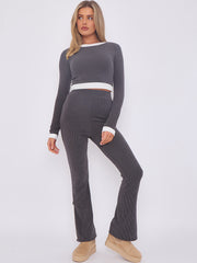 Contract Trim Ribbed Crop Top & Side Split Trouser Co-ord