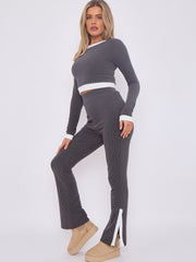 Contract Trim Ribbed Crop Top & Side Split Trouser Co-ord