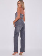 Diamante Studded Front Straight Leg Denim Jeans