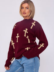 Crucifix details oversized gebreide trui