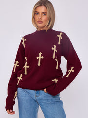 Crucifix details oversized gebreide trui
