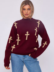 Crucifix details oversized gebreide trui