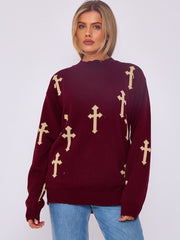 Crucifix details oversized gebreide trui