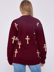Crucifix details oversized gebreide trui