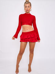 Lurex Crop Top & Ruffle Layered Skirt Co-ord