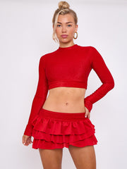 Lurex Crop Top & Ruffle Layered Skirt Co-ord