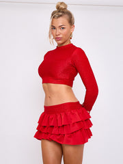 Lurex Crop Top & Ruffle Layered Skirt Co-ord