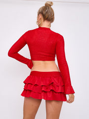 Lurex Crop Top & Ruffle Layered Skirt Co-ord