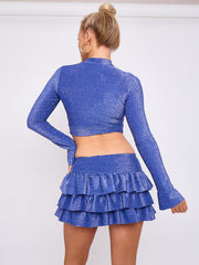 Lurex Crop Top & Ruffle Layered Skirt Co-ord