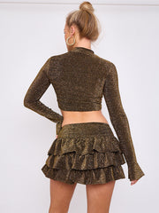 Lurex Crop Top & Ruffle Layered Skirt Co-ord