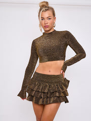 Lurex Crop Top & Ruffle Layered Skirt Co-ord