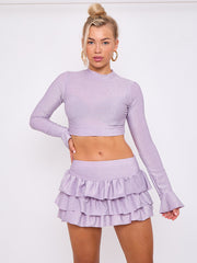Lurex Crop Top & Ruffle Layered Skirt Co-ord