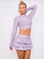Lurex Crop Top & Ruffle Layered Skirt Co-ord