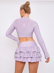 Lurex Crop Top & Ruffle Layered Skirt Co-ord