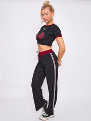 Cherry Graphic Ribbed Crop Top & Wide Leg Trouser Co-ord