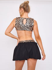 Sequin Foil Leopard Print Cut Out Detail Balloon Dress