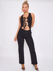 Tie Knot Waistcoat Style Crop Top